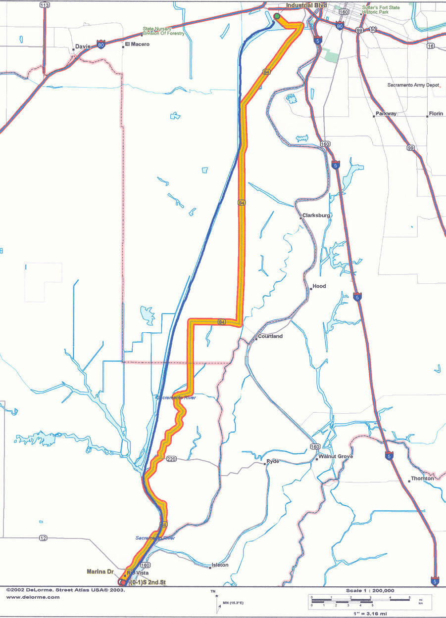 This is the map of the route - The sail track is the dark blue line & the bike route is the red and yellow line