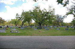 Grandma's (covered with flowers) and Grandpa's gravesite in front of large Oak tree